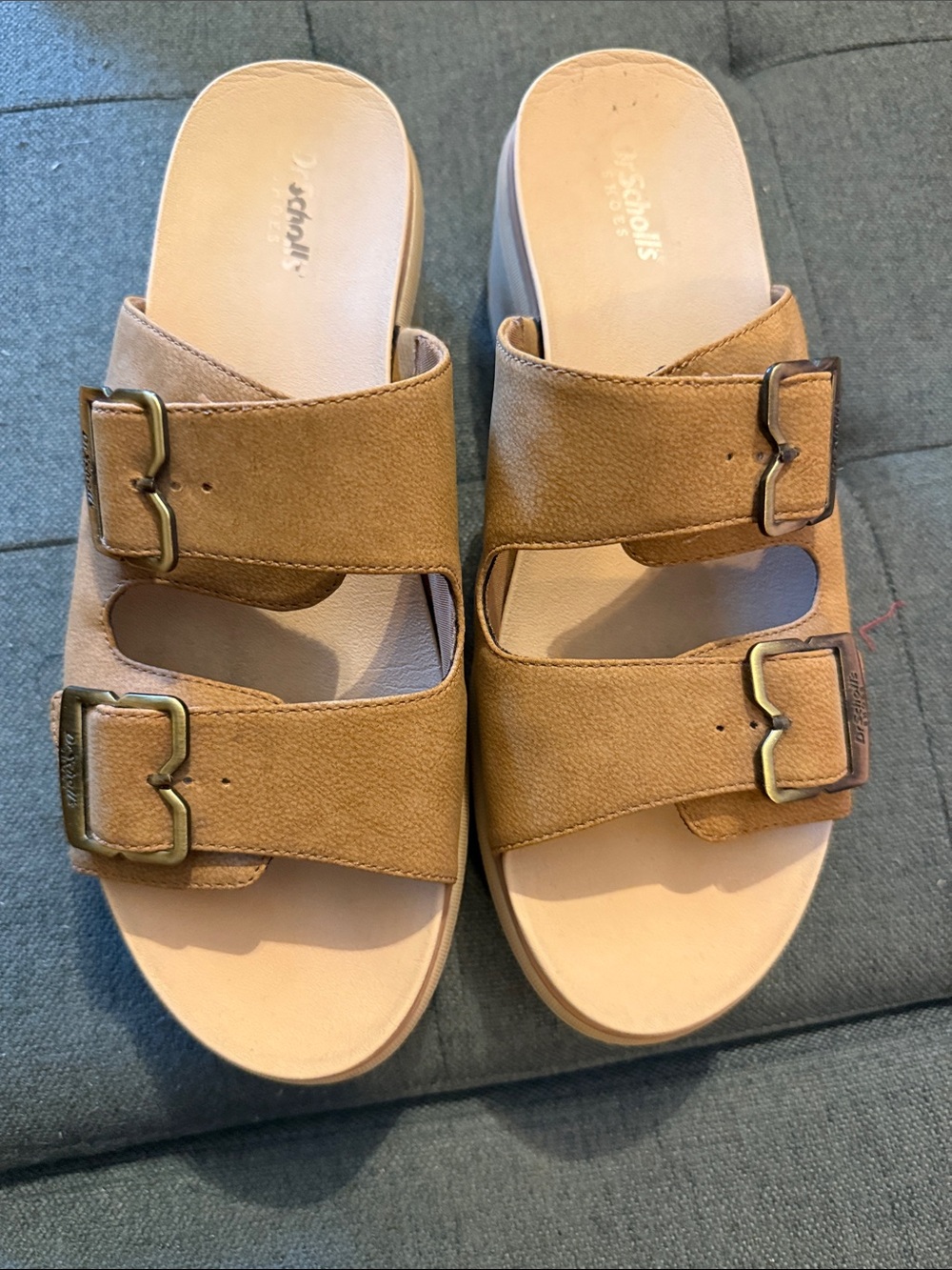 Dr. Scholl's Women's Tan Double-Buckle Slide Sandals